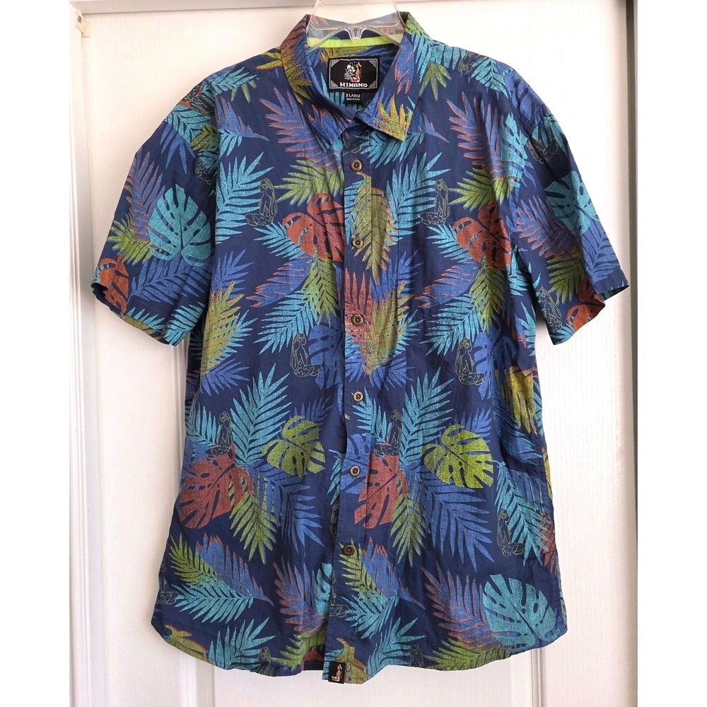 Hinano Tahiti Hawaiian Tropical Girl Print Short Sleeve ButtonUp Shirt Men Sz XL